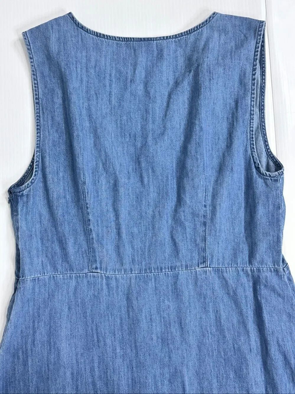 GAP NWT Chambray Denim Asymmetrical Midi Dress V-Neck Blue L Coastal Prairie - Picture 9 of 16